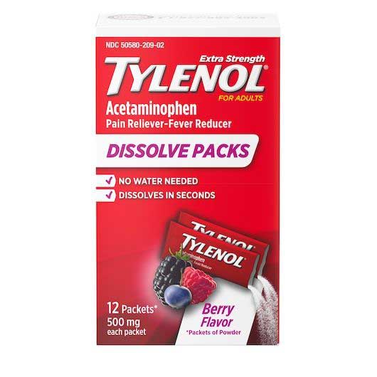 Tylenol Berry Flavor Pan Reliever And Fever Reducer Powder Dissolve Pack, 12 Count -- 48 Per Case