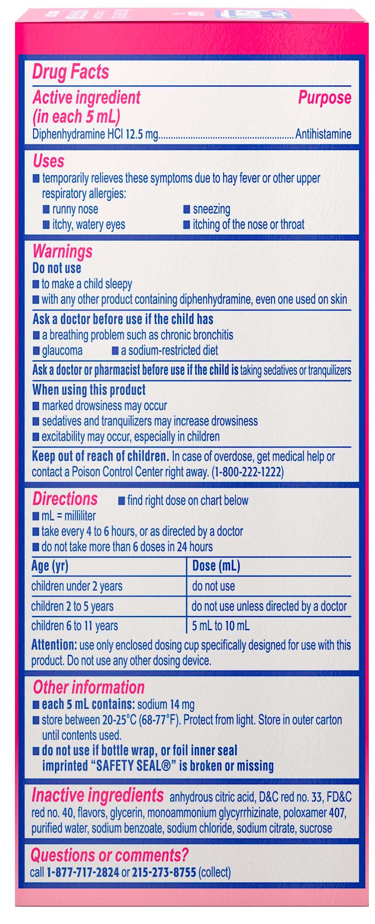 Benadryl Childrens Allergy Cherry Flavored Liquid, 4 Fluid Ounce -- 36 Per Case