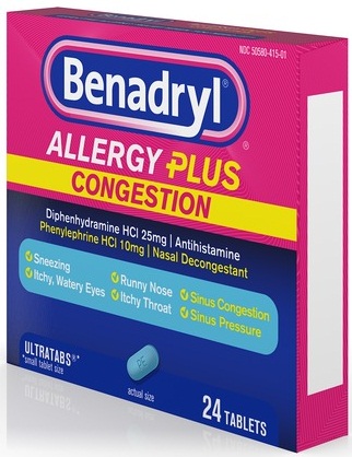 Benadryl Allergy Plus Congestion Tablet, 24 Count -- 24 Per Case
