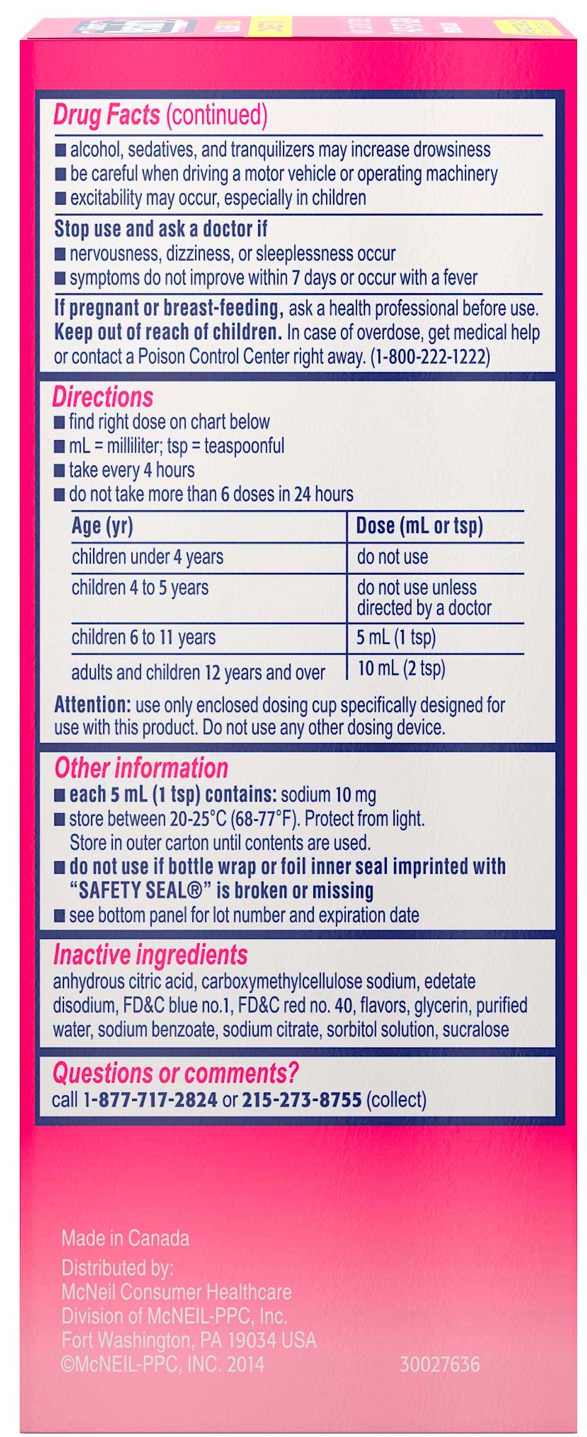 Benadryl Childrens Allergy Plus Congestion Grape Flavored Liquid, 4 Fluid Ounce -- 36 Per Case