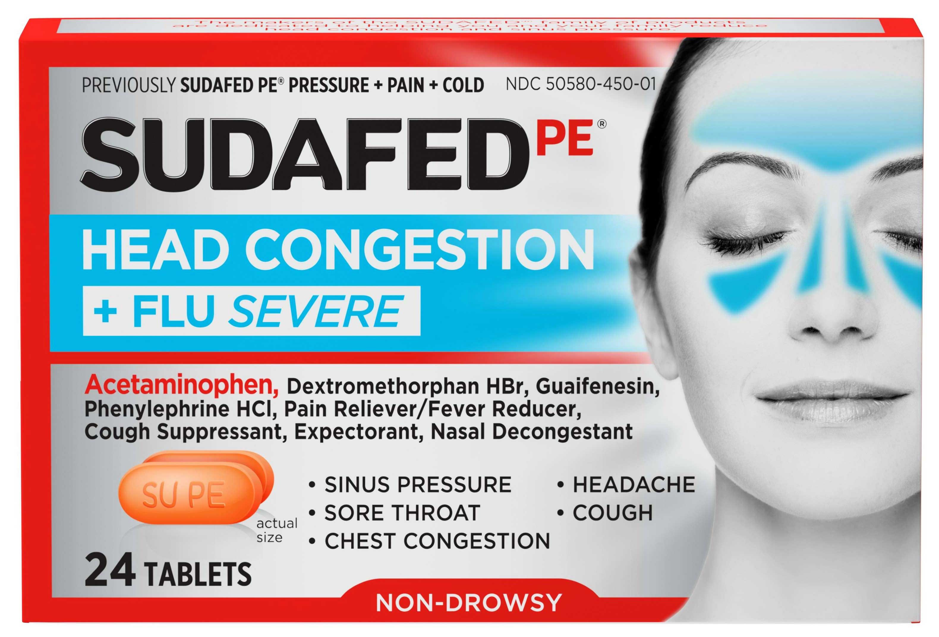 Sudafed Head Congestion Plus Flu Relief Tablets, 24 Count -- 72 Per Case