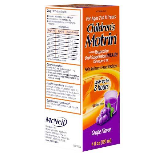 Children's Motrin Grape Flavor Oral Suspension, 4 Fluid Ounce -- 36 Per Case