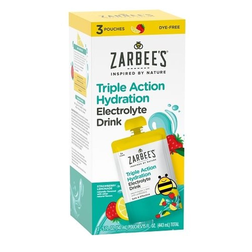 Zarbee's Triple Action Hydration Strawberry Lemon Electrolyte Drink, 15 Fluid Ounce -- 12 Per Case