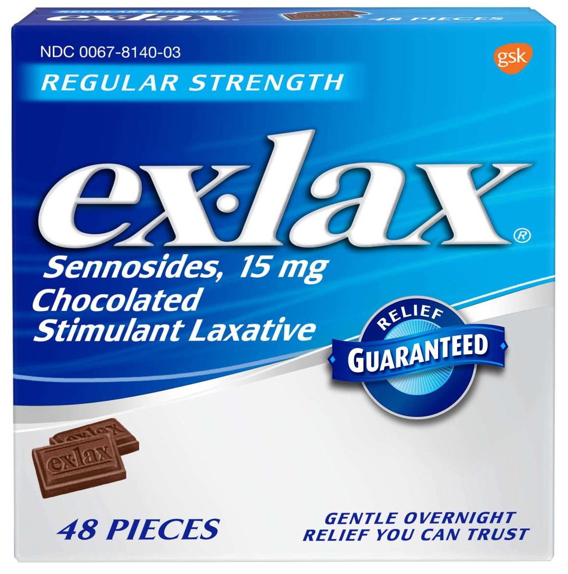 Ex-lax Regular Strength Laxative Supplement Chocolate, 48 Count -- 24 Per Case