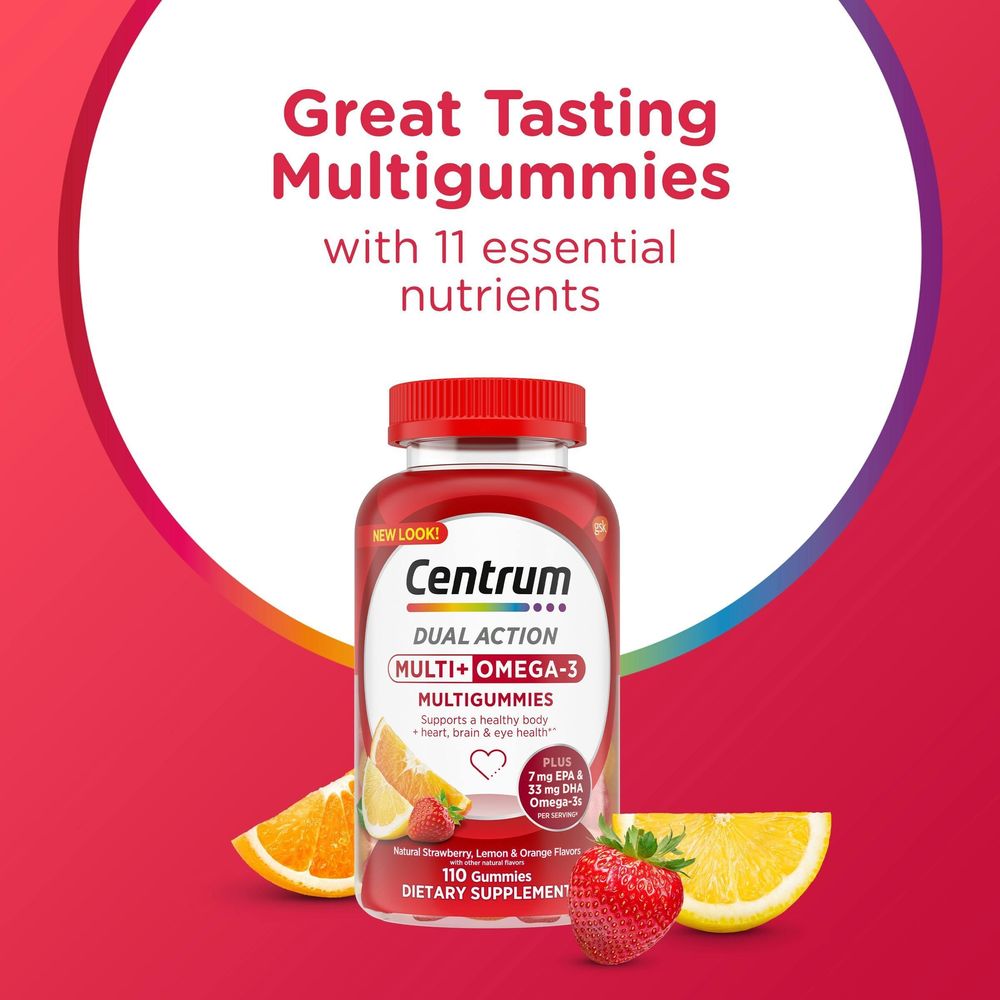 Centrum Multi Plus Omega 3 Dual Action Adult Multivitamin Multigummies, 110 Count -- 12 Per Case