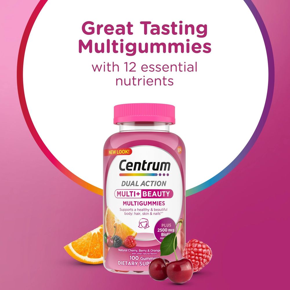 Centrum Multi Plus Beauty Dual Action Multivitamin Multigummies, 100 Count -- 12 Per Case