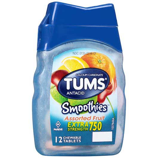 Tums Extra Strength 750 Smoothies Assorted Fruit Chewable Tablets, 12 Count -- 72 Per Case