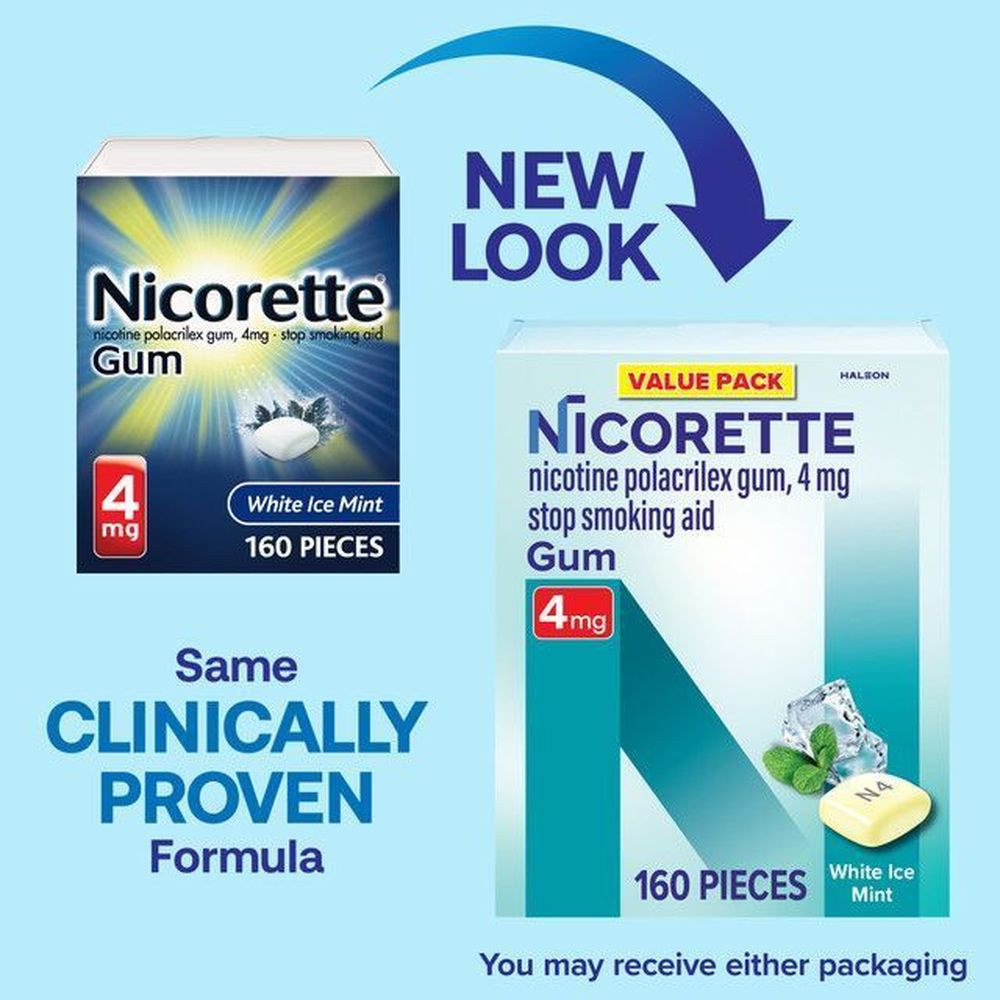 Nicorette White Ice Mint 4mg Nicotine Chewing Gum, 160 Count -- 9 Per Case