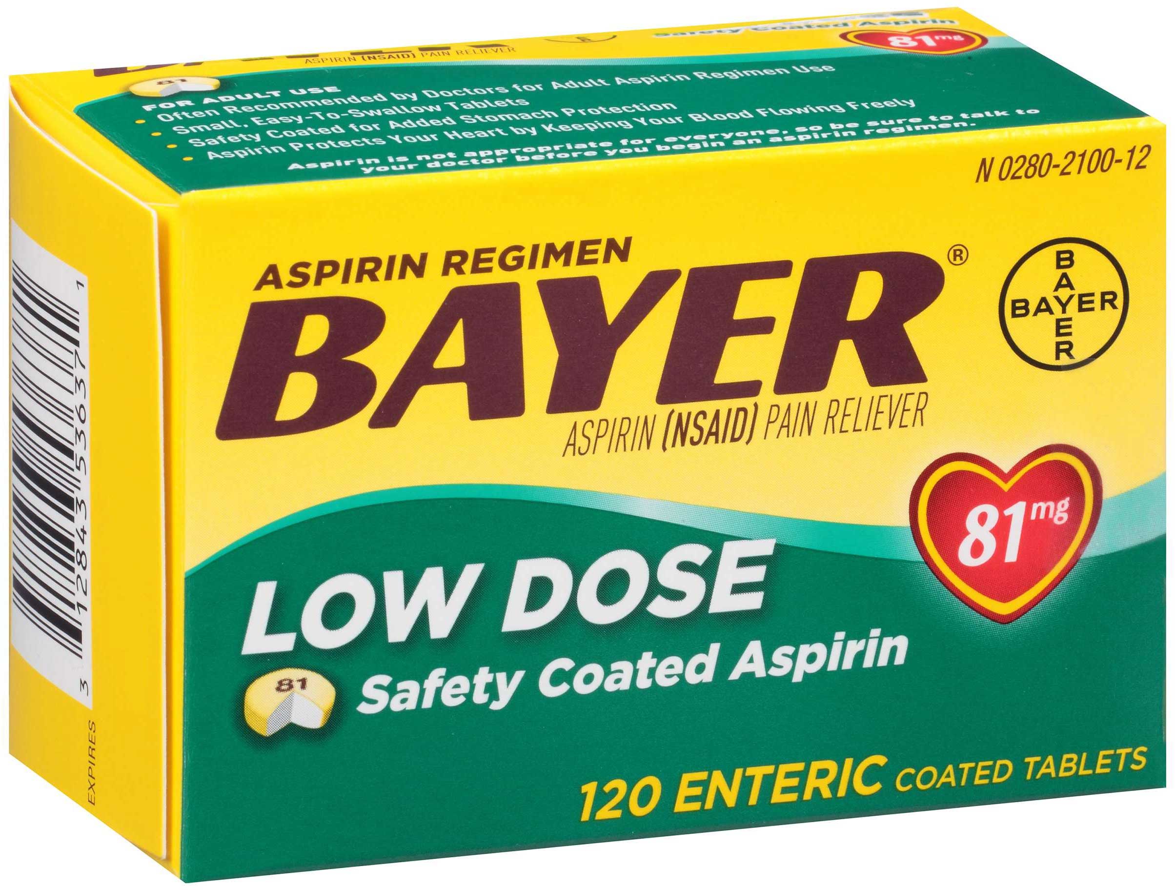 Bayer Low Dose 81mg Enteric Safety Coated Tablets, 120 Per Unit -- 36 Per Case