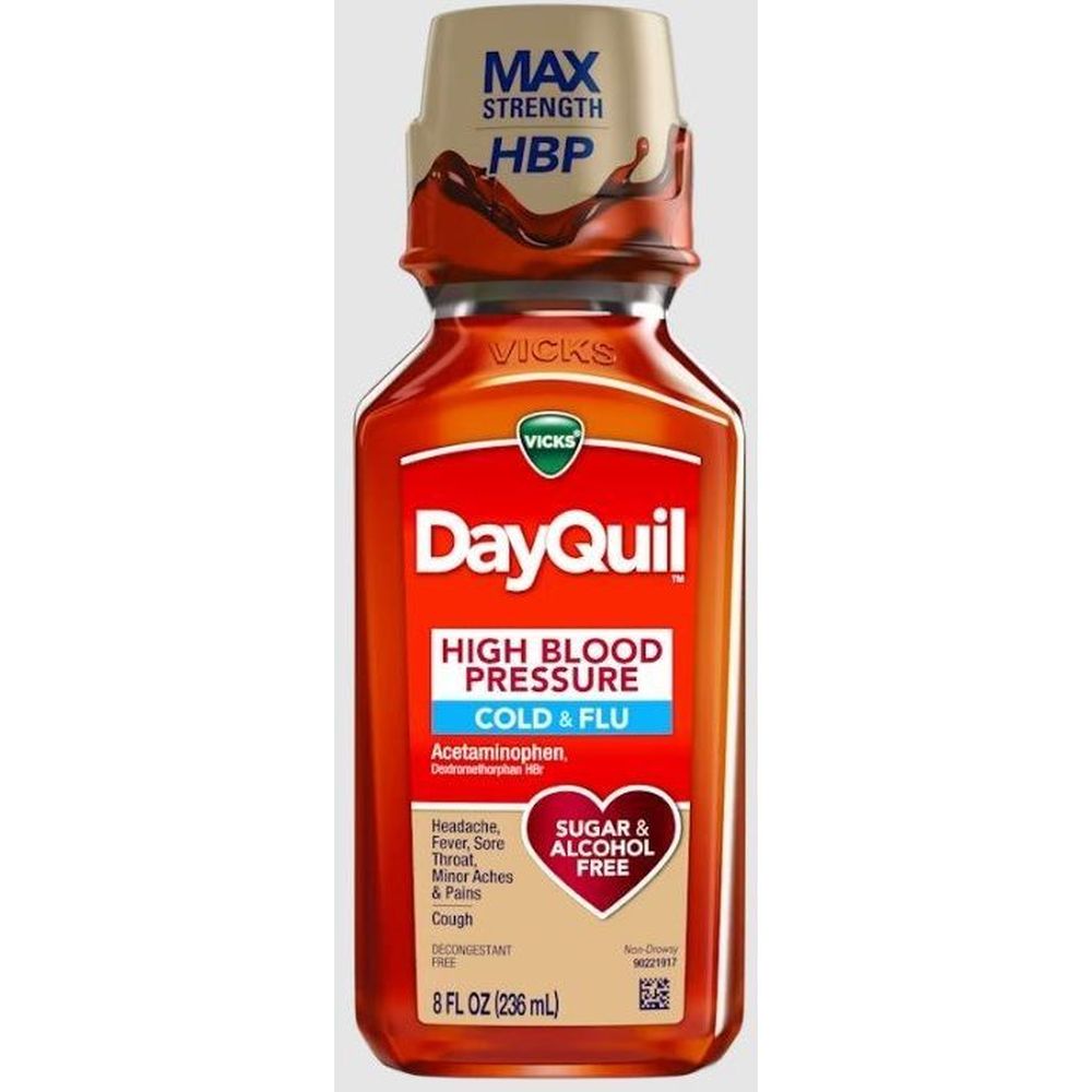 Vicks Dayquil High Blood Pressure Cold And Flu Relief Liquid Medicine, 8 Fluid Ounce -- 12 Per Case