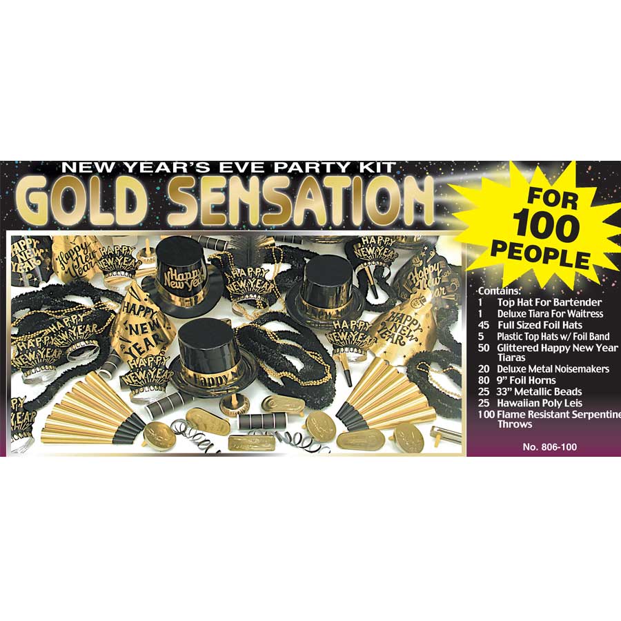 Party Time Gold Sensation Party Kit for 100 People
