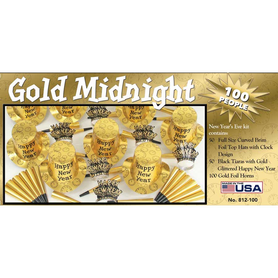 Party Time Gold Midnight Party Kit for 100 People