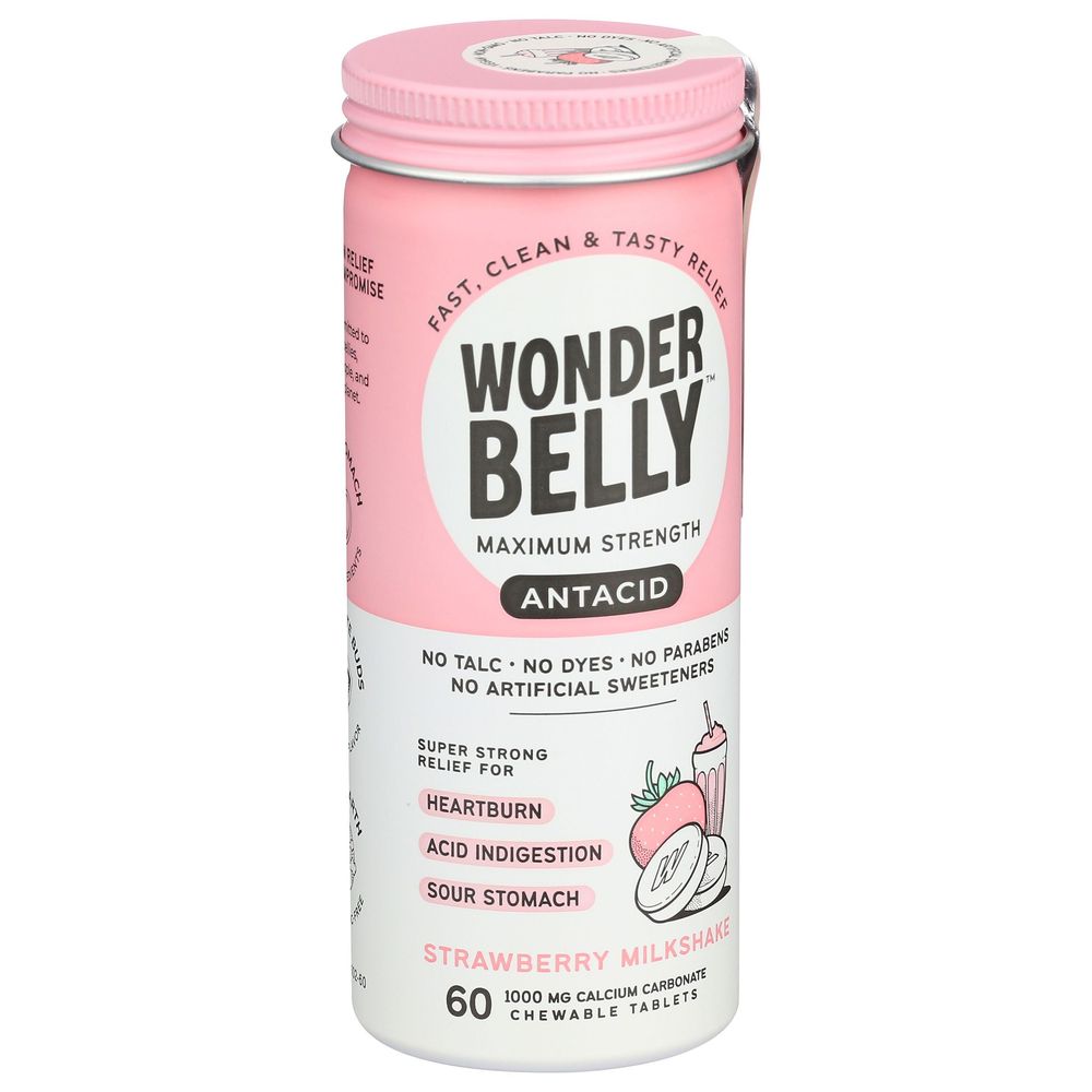 Wonder Belly Strawberry Milkshake Chewable Heartburn Relief Tablets, 60 Count -- 4 Per Case