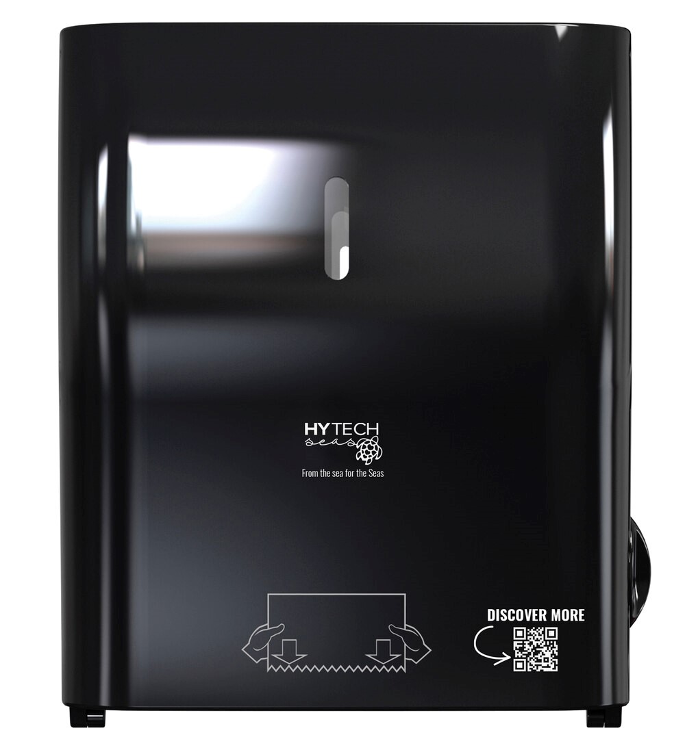 Sofidel America Hy Tech Sea Black Recylced Plastic Hardwound No-touch Mechanical Proprietary Dispenser, 16.5 X 9.3 X 12.4 Inch