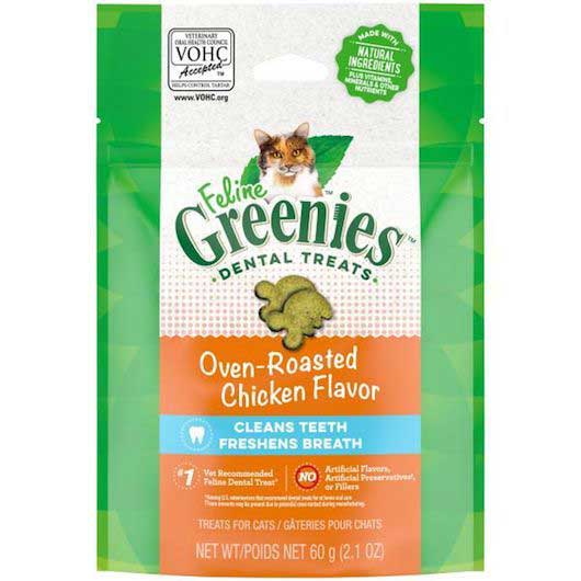 Greenies Feline Oven Roasted Chicken Flavor Dental Care Cat Treats, 2.1 Ounce -- 10 Per Case