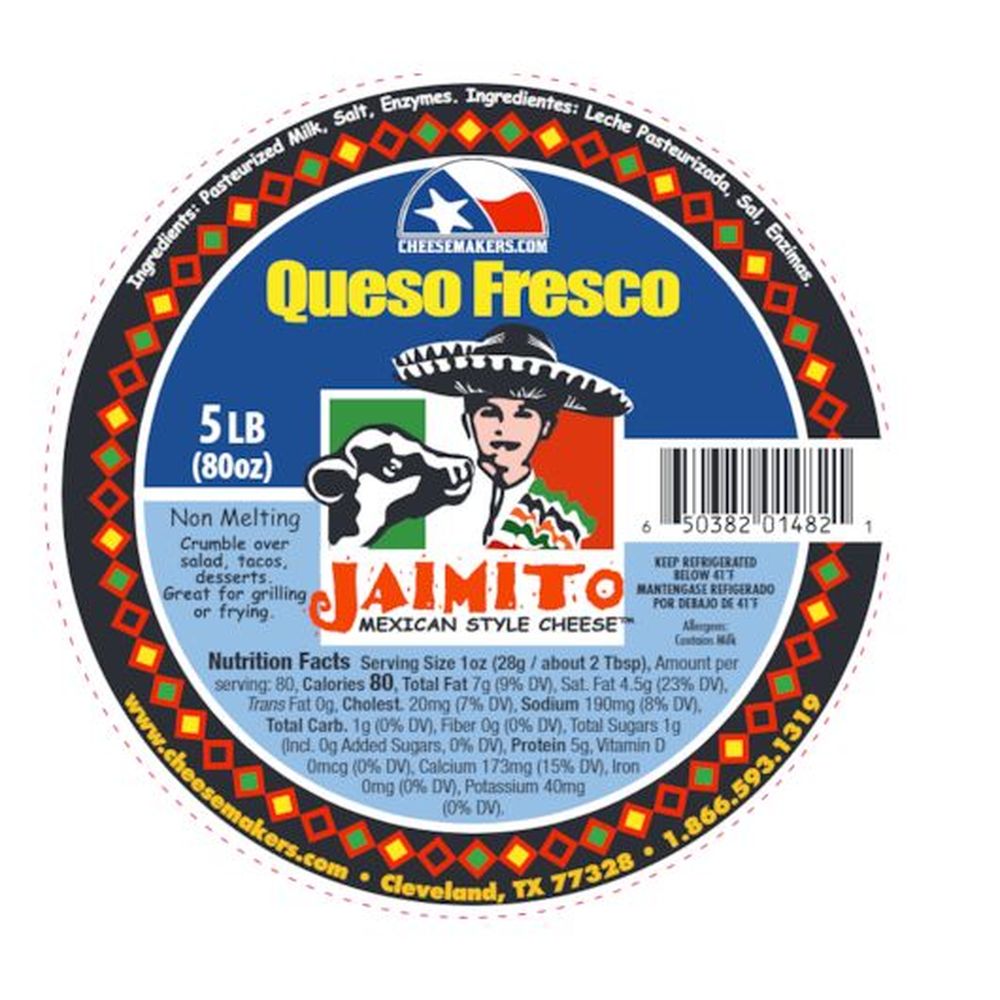 Jaimito Mexican Style Fresco Redundo Cheese Wheel, 5 Pound -- 2