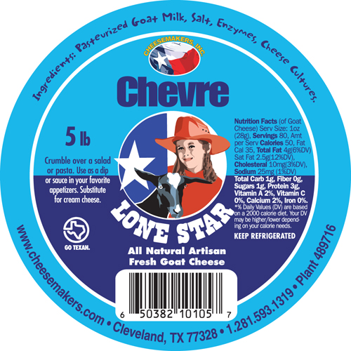 Cheesemakers Lone Star Chevre Cheese, 5 Pound