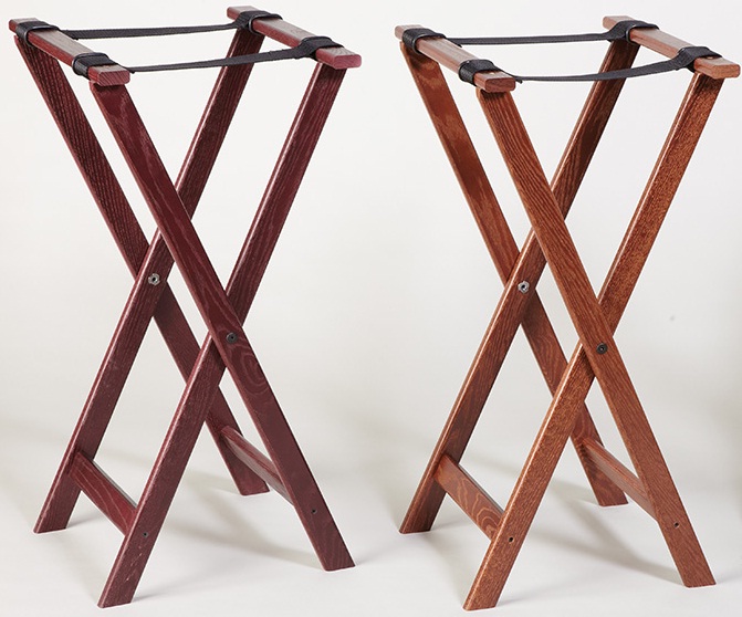 American Metalcraft High Nylon Straps Folding Mahogany Wood Tray Stand, 31 Inch