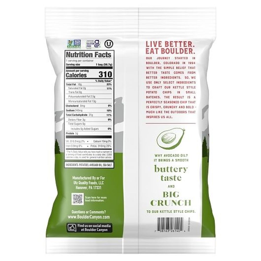 Boulder Canyon Avocado Oil Classic Sea Salt Kettle Style Potato Chips, 2 Ounce -- 16 per case