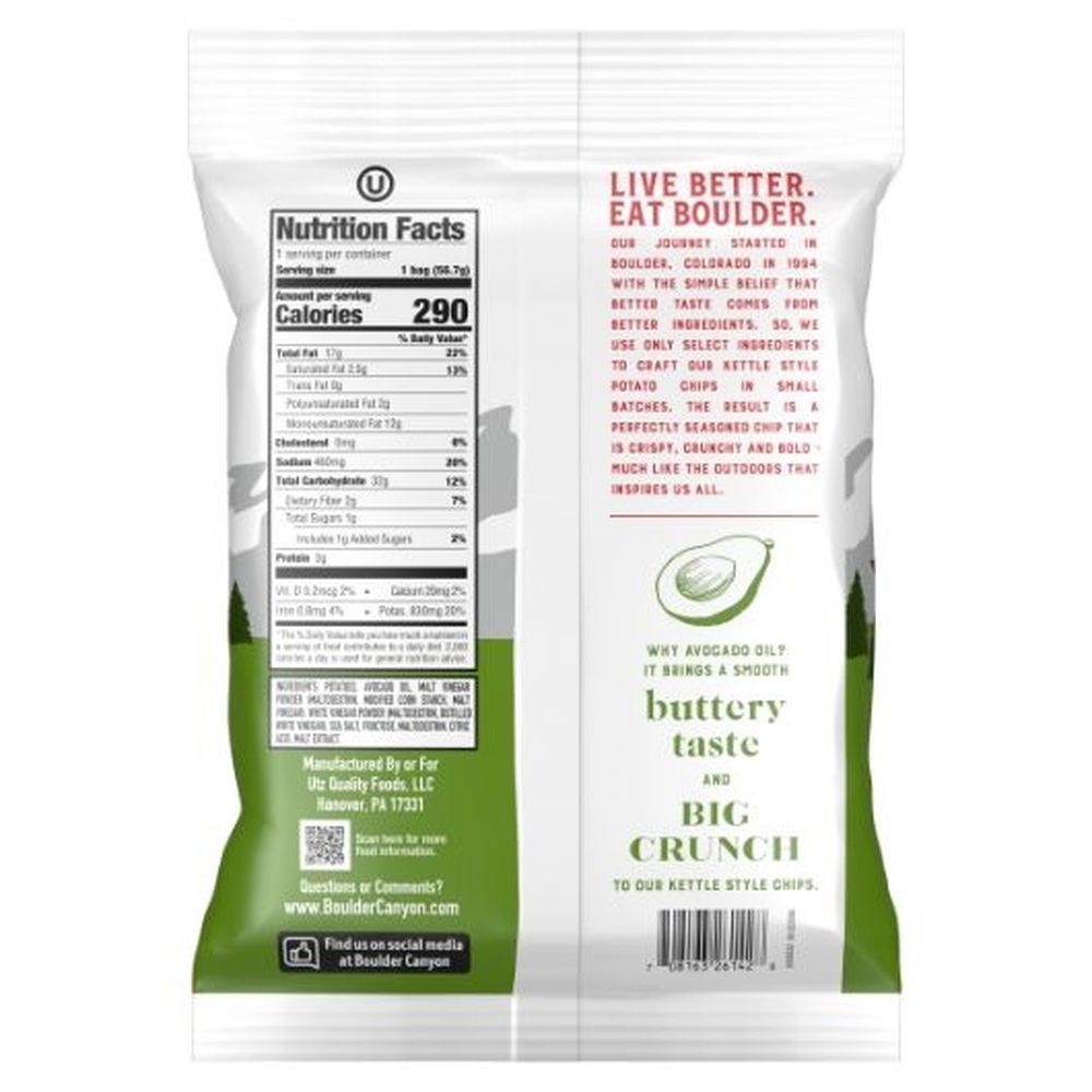 Boulder Canyon Avocado Oil Malt Vinegar and Sea Salt Kettle Style Potato Chips, 2 Ounce -- 16 per case