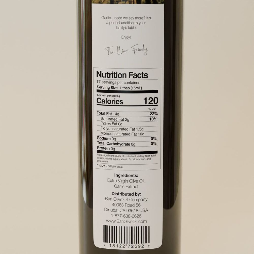 Bari Olive Oil Company Garlic Infused Olive Oil, 250 Ml -- 6 Per Case