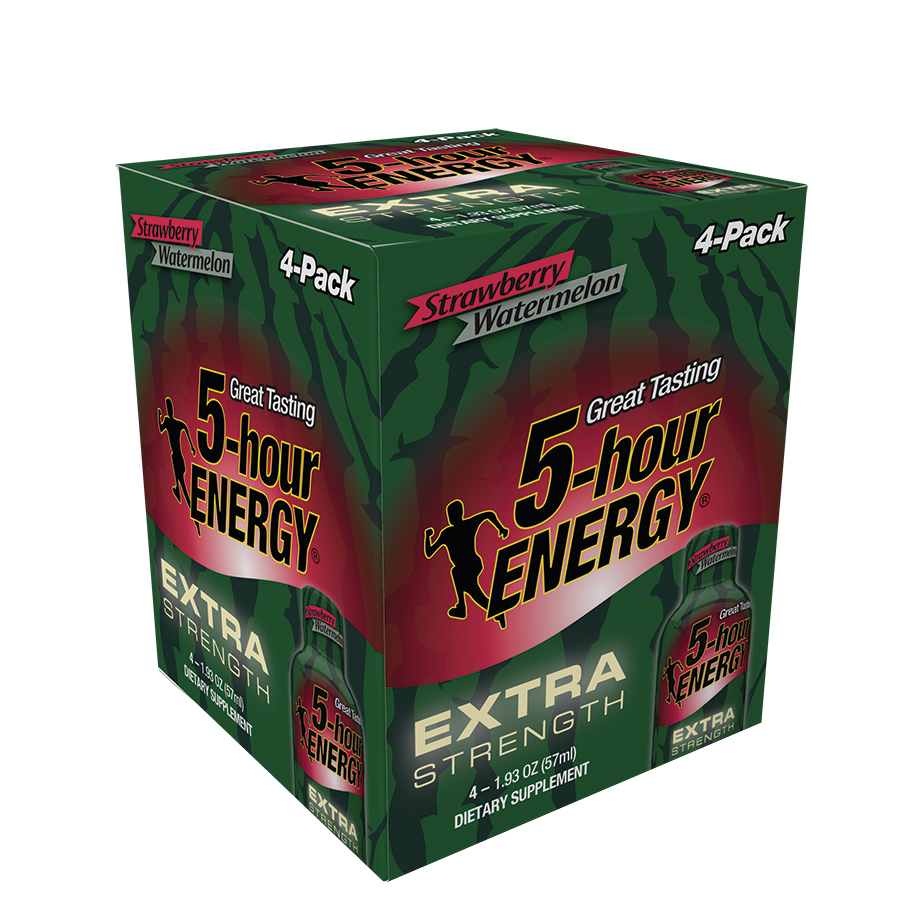 Shots 5 Hour Energy Extra Strength De Fresa Y Sandía, 4 Unidades -- 12 Por Caja