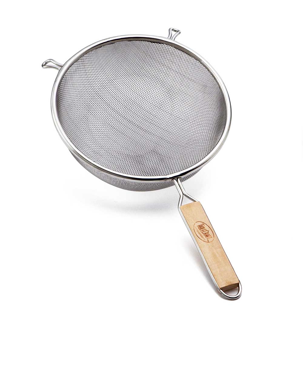 Tablecraft Tin Plated Single Fine Mesh Strainer With Wood Handle, 8 Inch Dia.