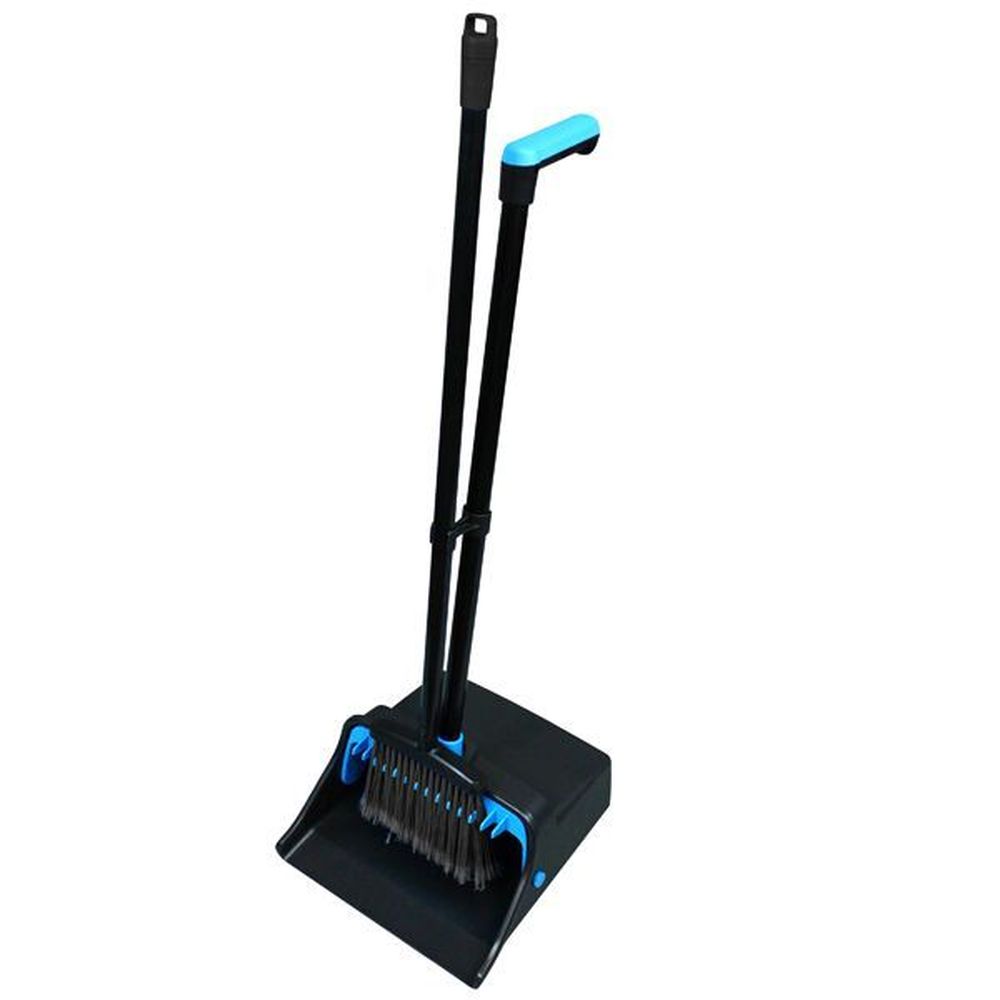 Impact Plastic Lobby Dust Pan/broom With Black/blue L-grip Aluminum Handle