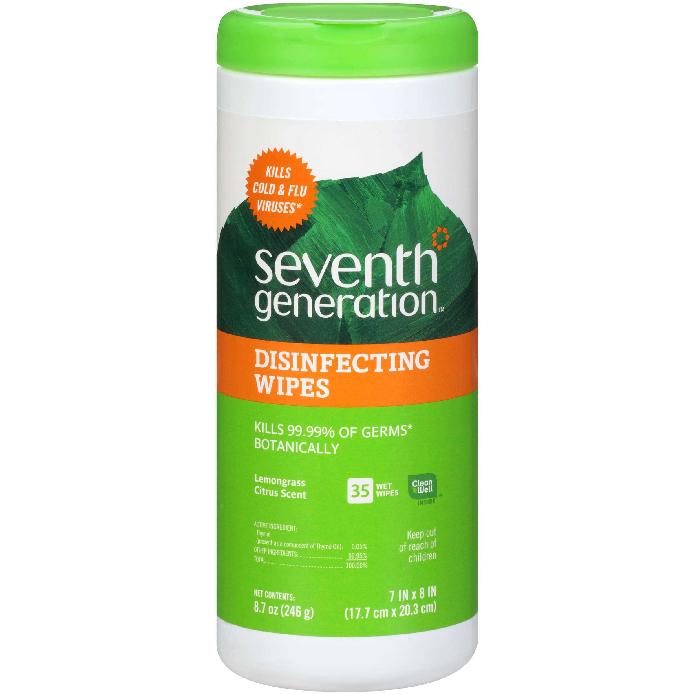 Seventh Generation Disinfectant Wipes Lemongrass Citrus, 35 Wipes Count
