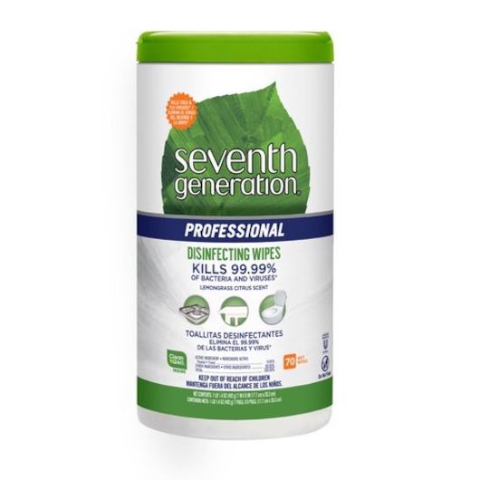 Seventh Generation Pro Disinfecting Multi-Surface Wipes, Lemongrass Citrus, 70 count Tubs --Pack of 6