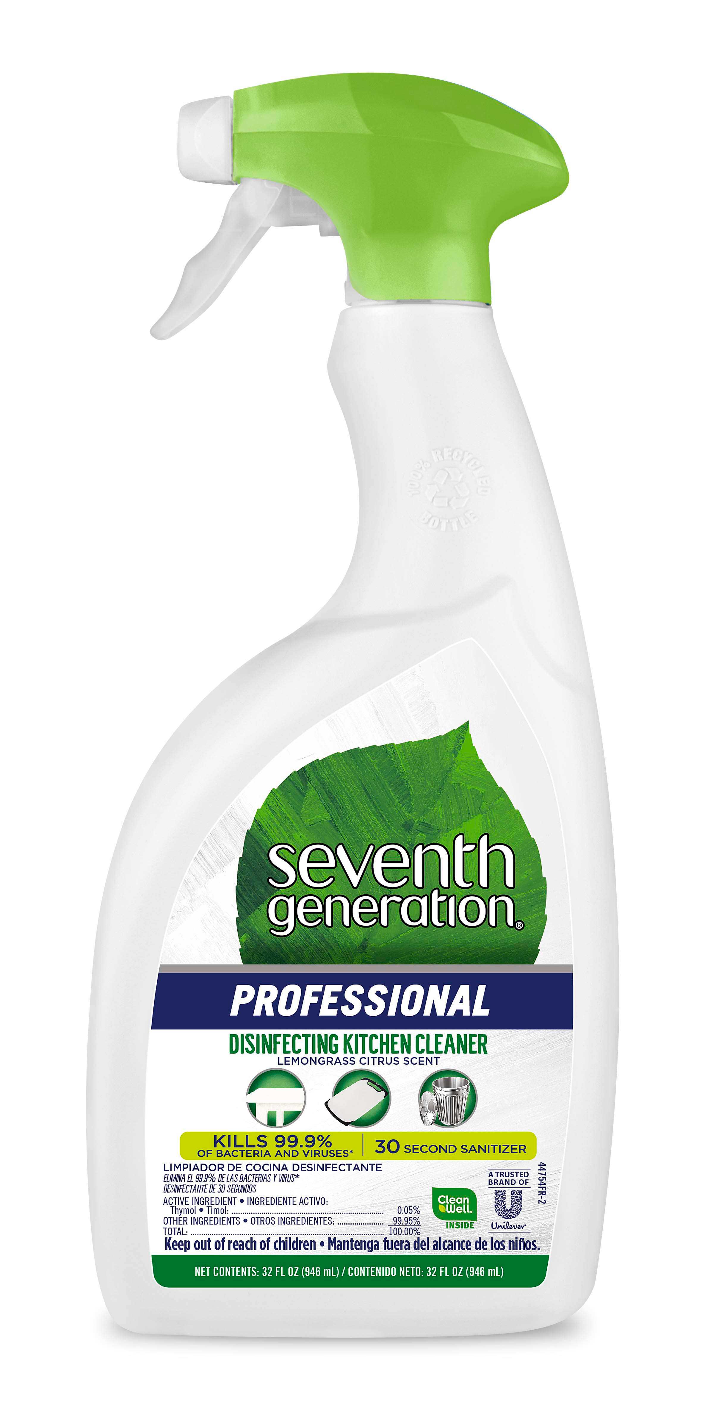 Seventh Generation Professional Kitchen Disinfectant Cleaner Lemongrass,Sprayer, 32 Fluid Ounce --4 per case
