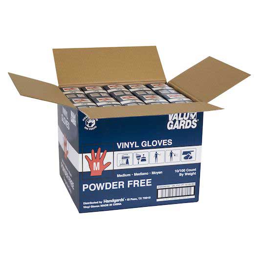 Valugards Powder Free Medium Vinyl Gloves, 100 Count -- 10 Per Case
