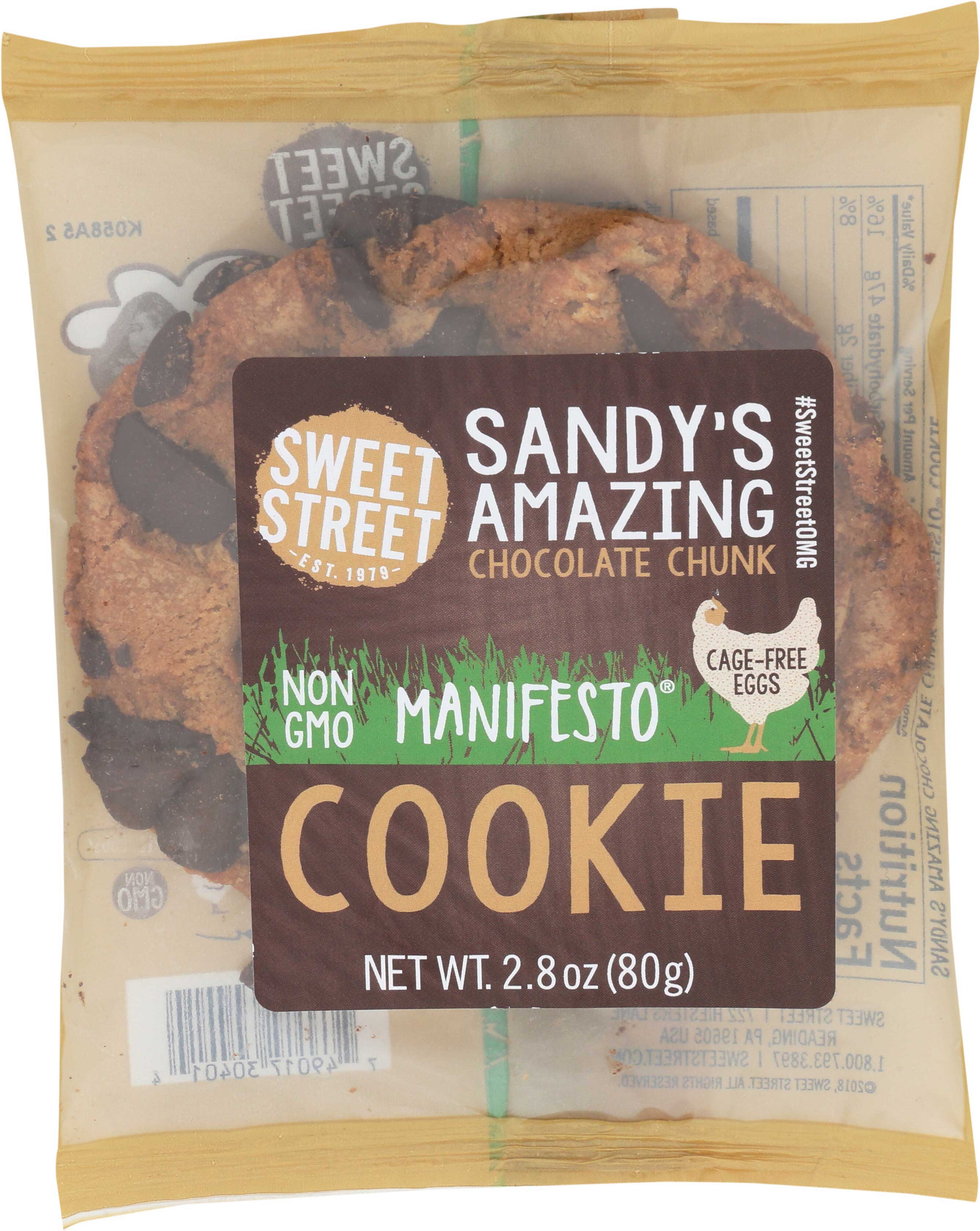 Sweet Street Sandys Amazing Chocolate Chunk Manifesto Cookie, 3.02 Ounce -- 48 Per Case