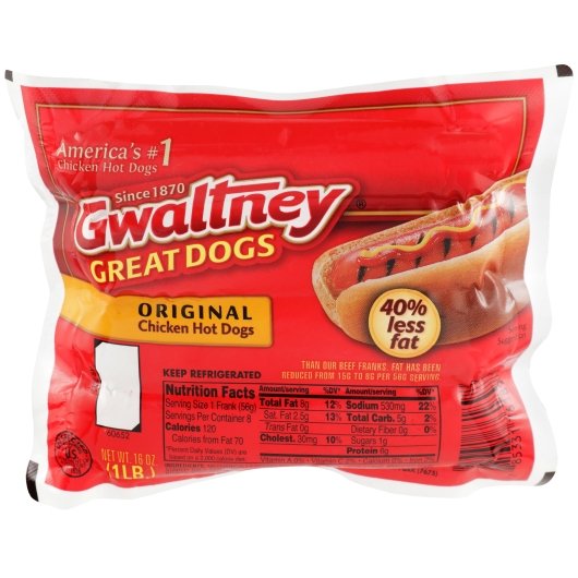 Gwaltney Chicken Hot Dog, 1 Pound -- 12 Per Case