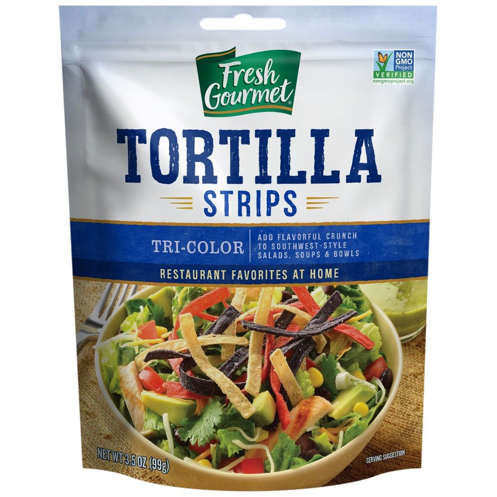 Fresh Gourmet Tri Color Tortilla Strips, 3.5 Ounce -- 9 per case