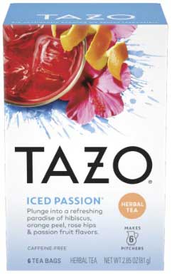Tazo Iced Passion Herbal Tea - 6 tea bags per pack -- 4 packs per case