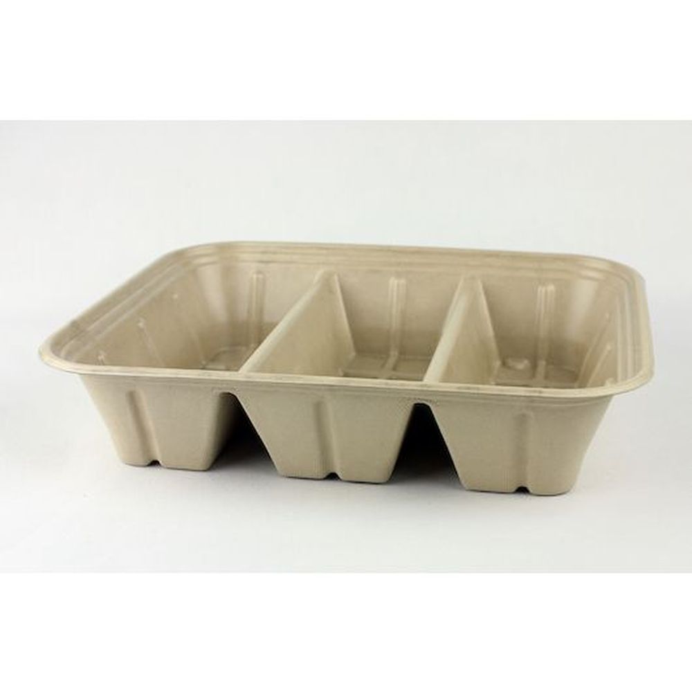 World Centric Plant Fiber 3 Compartment Half Size Catering Tray, 25 Count -- 8 Per Case