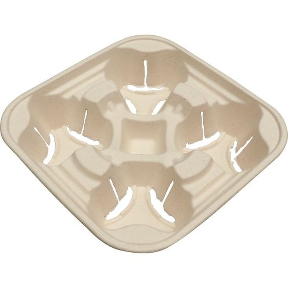 World Centric Compostable Fiber 4 Cup Coffee Carrier, 50 Count -- 12 Per Case