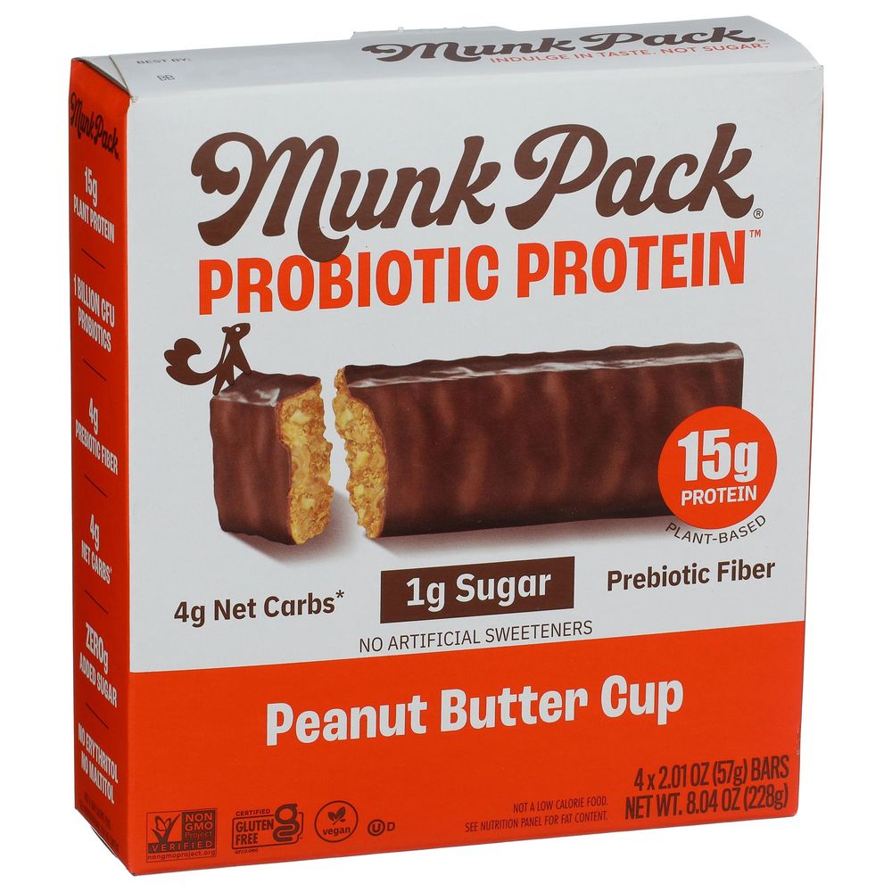 Munk Pack Peanut Butter Cup Probiotic Protein Bar, 8.04 Ounce -- 6 Per Case