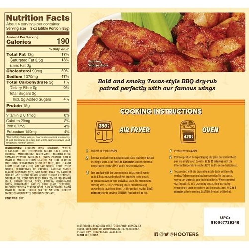Hooters Texas Style Smoked Chicken Wings, 12 Ounce -- 8 Per Case