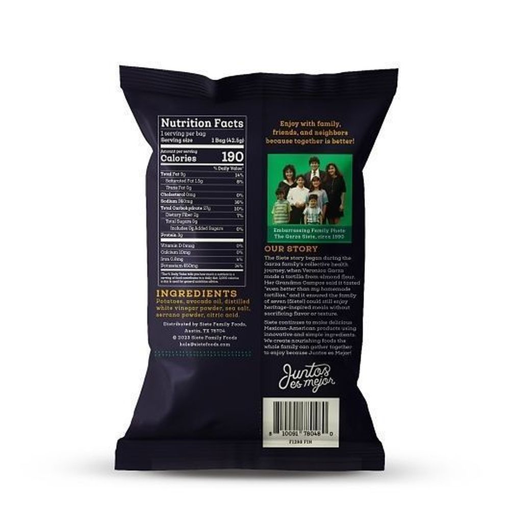 Siete Sea Salt and Vinegar Kettle Cooked Potato Chips, 1.5