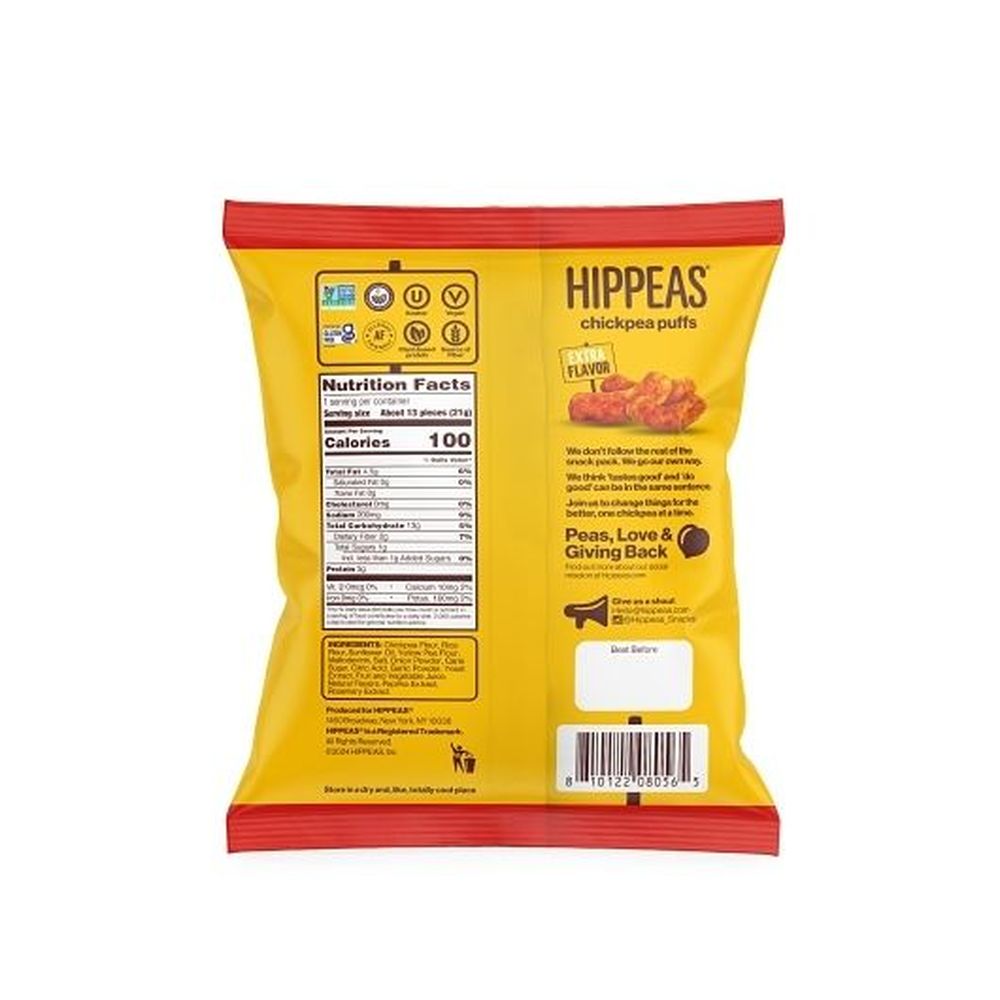 Hippeas Flavor Blast Blazin Hot Chickpea Puffs, 0.75 Ounce -- 18 Per Case