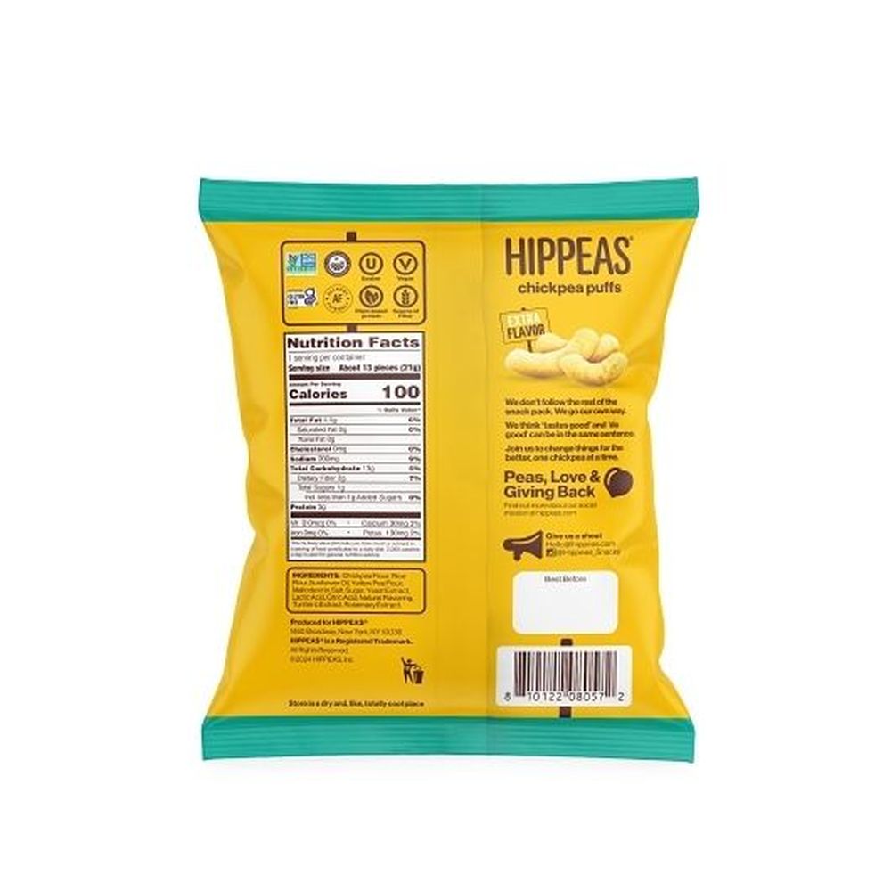 Hippeas Flavor Blast White Cheddar Explosion Chickpea Puffs, 0.75 Ounce -- 18 Per Case