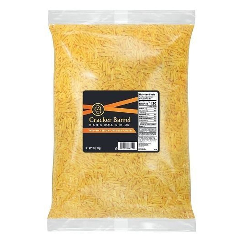 Cracker Barrel Medium Yellow Cheddar Shreds, 5 Pound -- 4 Per Case