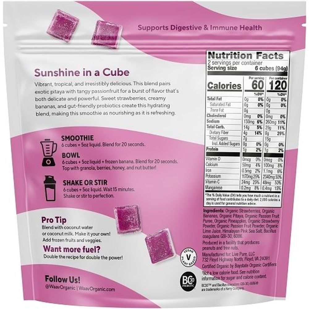 Waav Organic Pitaya Passionfruit Smoothie Cubes, 12 Count -- 6 Per Case