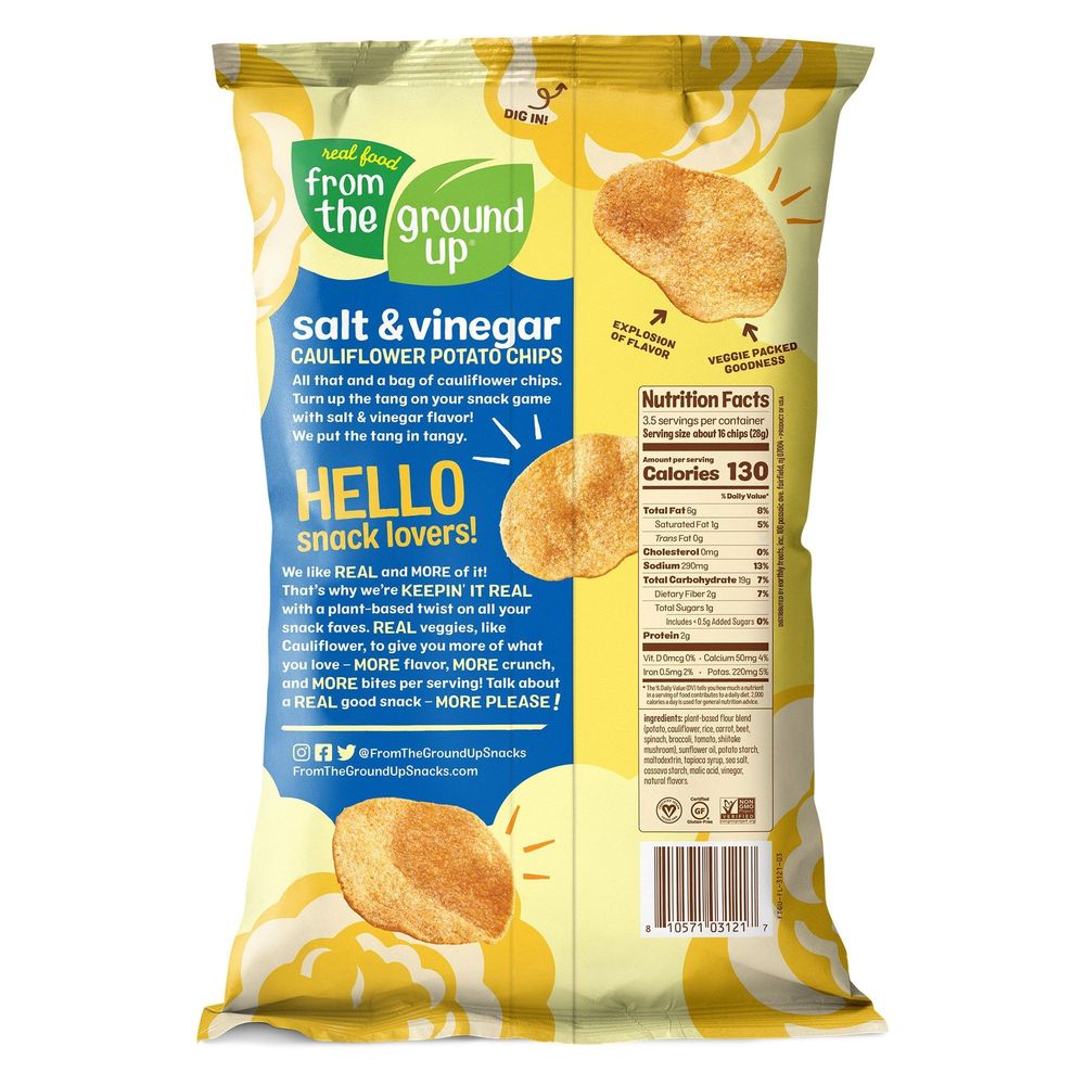 From The Ground Up Salt And Vinegar Cauliflower Potato Chip, 3.5 Ounce -- 12 Per Case