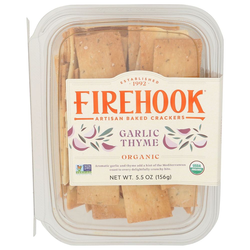 Firehook Organic Garlic Thyme Crackers, 5.5 Ounce -- 8 Per Case