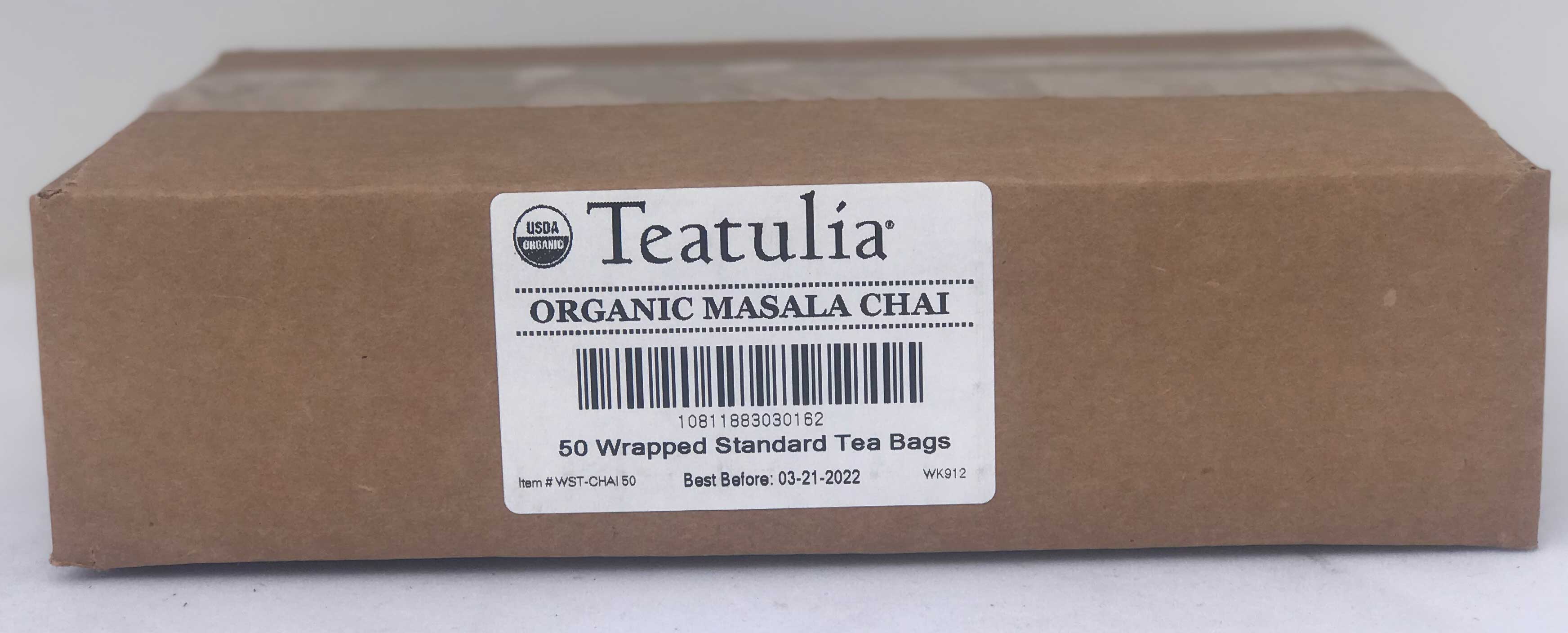 Teatulia Masala Chai Wrapped Standard Tea -- 50 Per Case