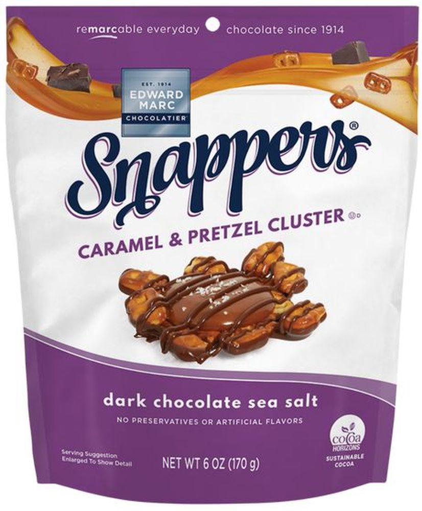 Snappers Dark Chocolate Sea Salt Caramel and Pretzel Cluster, 6 Ounce ...