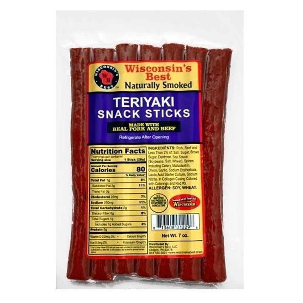 Wisconsins Best Teriyaki Snack Sticks, Value Pack Sticks, 7 Ounce -- 12 Per Case